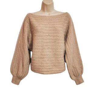 J Blush Pearl Balloon Sleeve Pink Sweater S/M